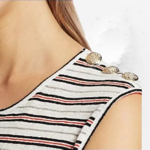 NWT - DEREK LAM 10 CROSBY Kalua metallic stripe soft white button tank Size: XS - Picture 3 of 3